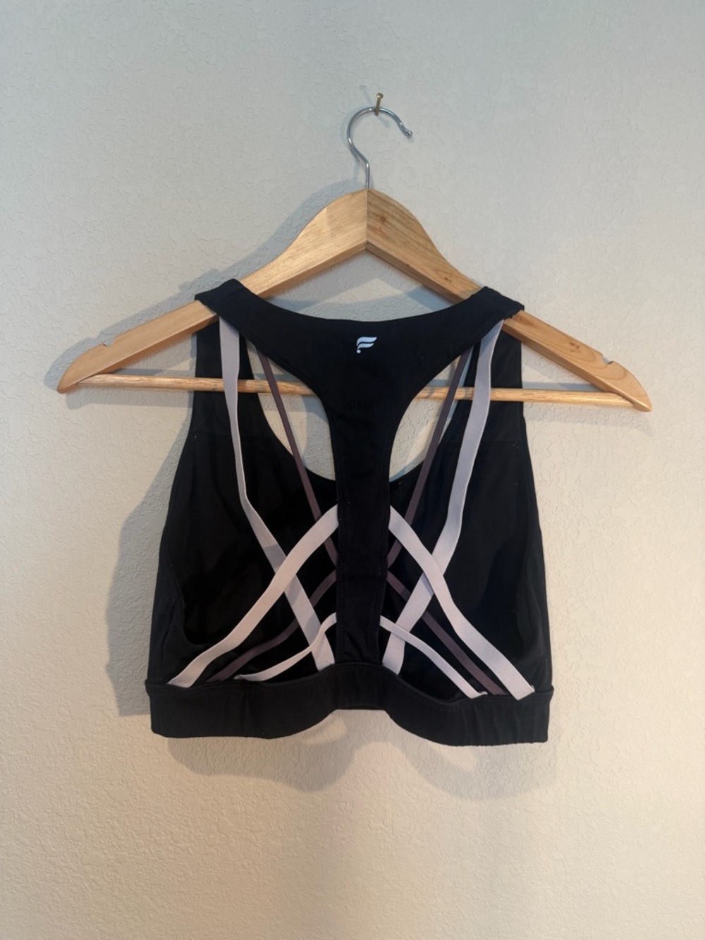 Fabletics Black Sports Bra with Light Pink Strappy Back
